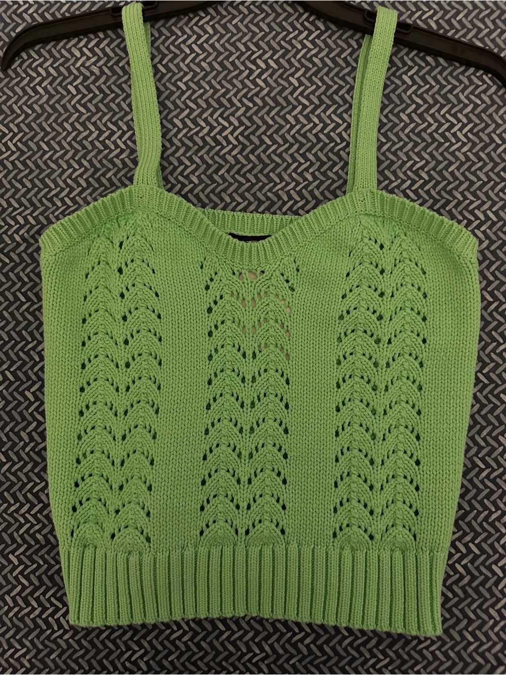 Light Green Knit Lace-Detail Cami Tank by
